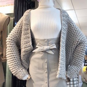 Handmade Chunky grey knit cardigan soft cozy oversized